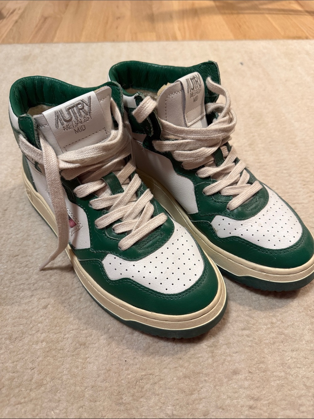 Autry Mid-Top Sneakers in White and Green